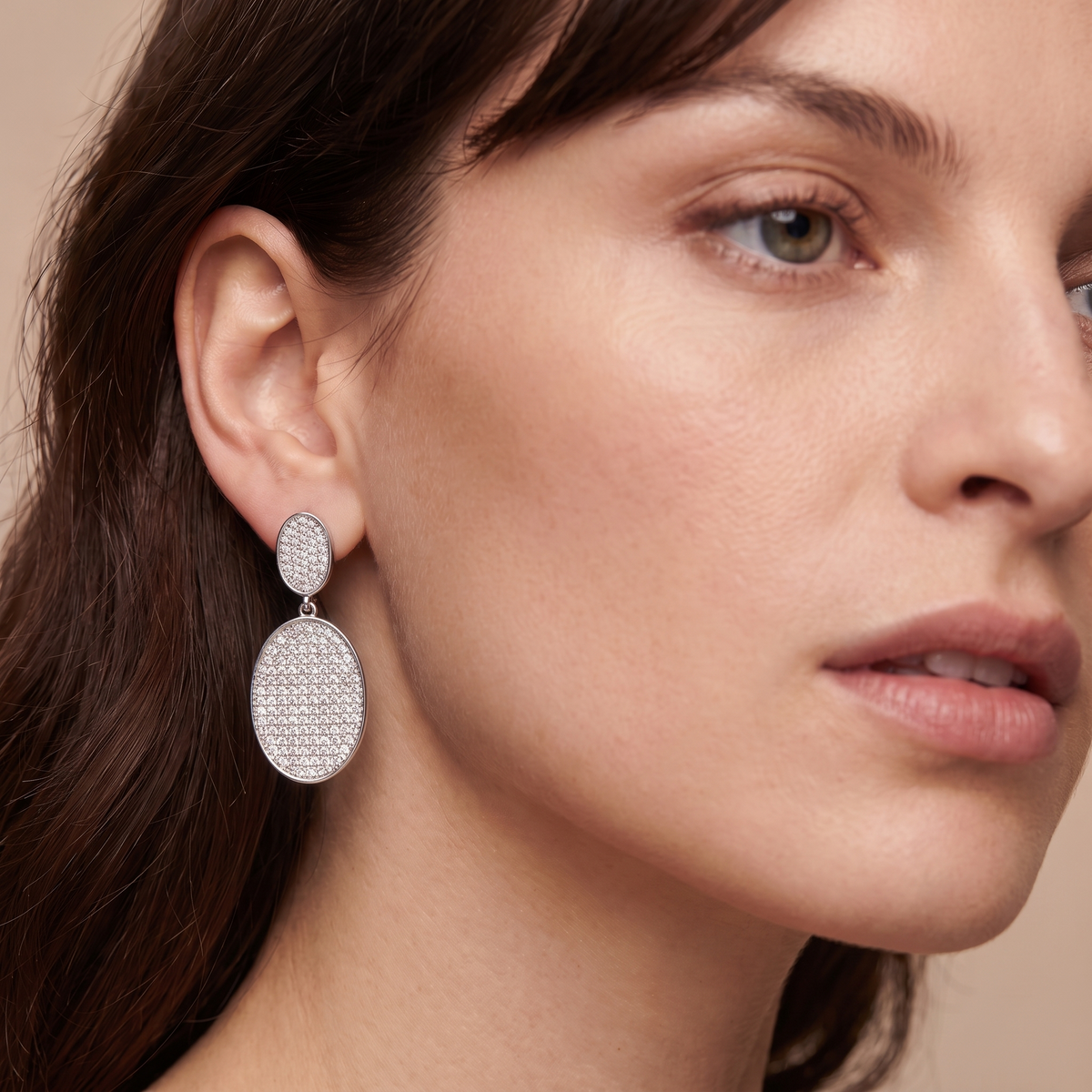 Pavé Oval Drop Earrings