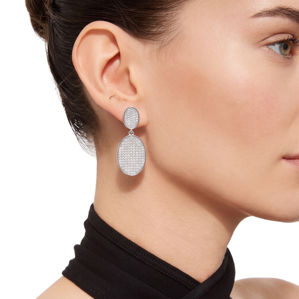 Pavé Oval Drop Earrings